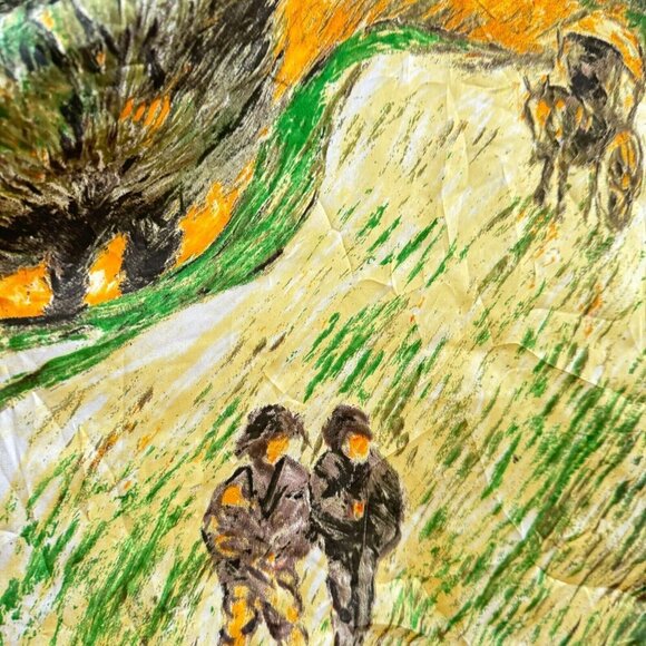 Vintage VINCENT VAN GOGH Road with Cypress and Star Hand Rolled Silk Scarf - Picture 6 of 8